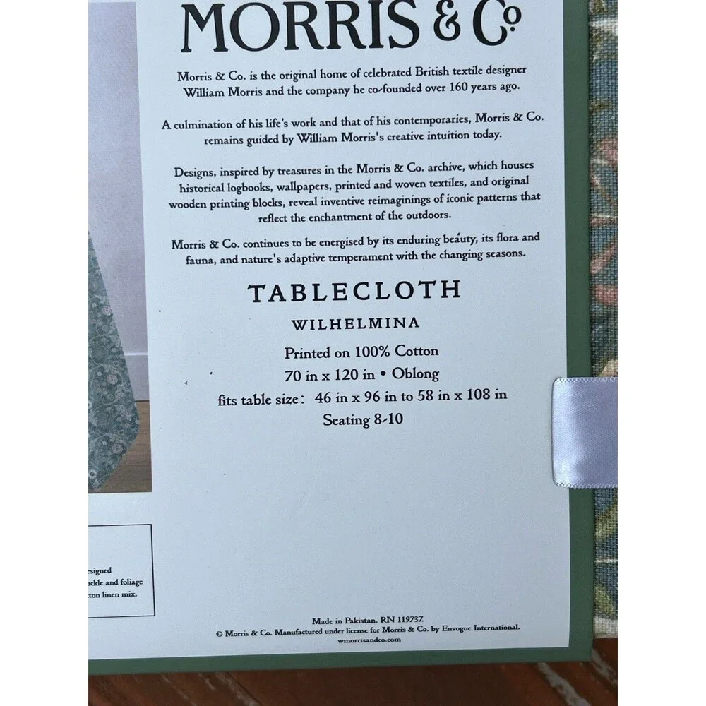 MORRIS & Co WILHELMINA Tablecloth 70 X 120 in GREEN Floral Printed 100% Cotton